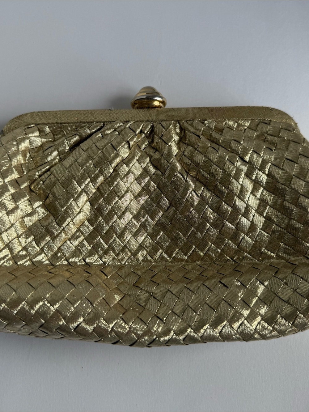 Sasha Gold Woven Metallic Evening Clutch Chain Strap